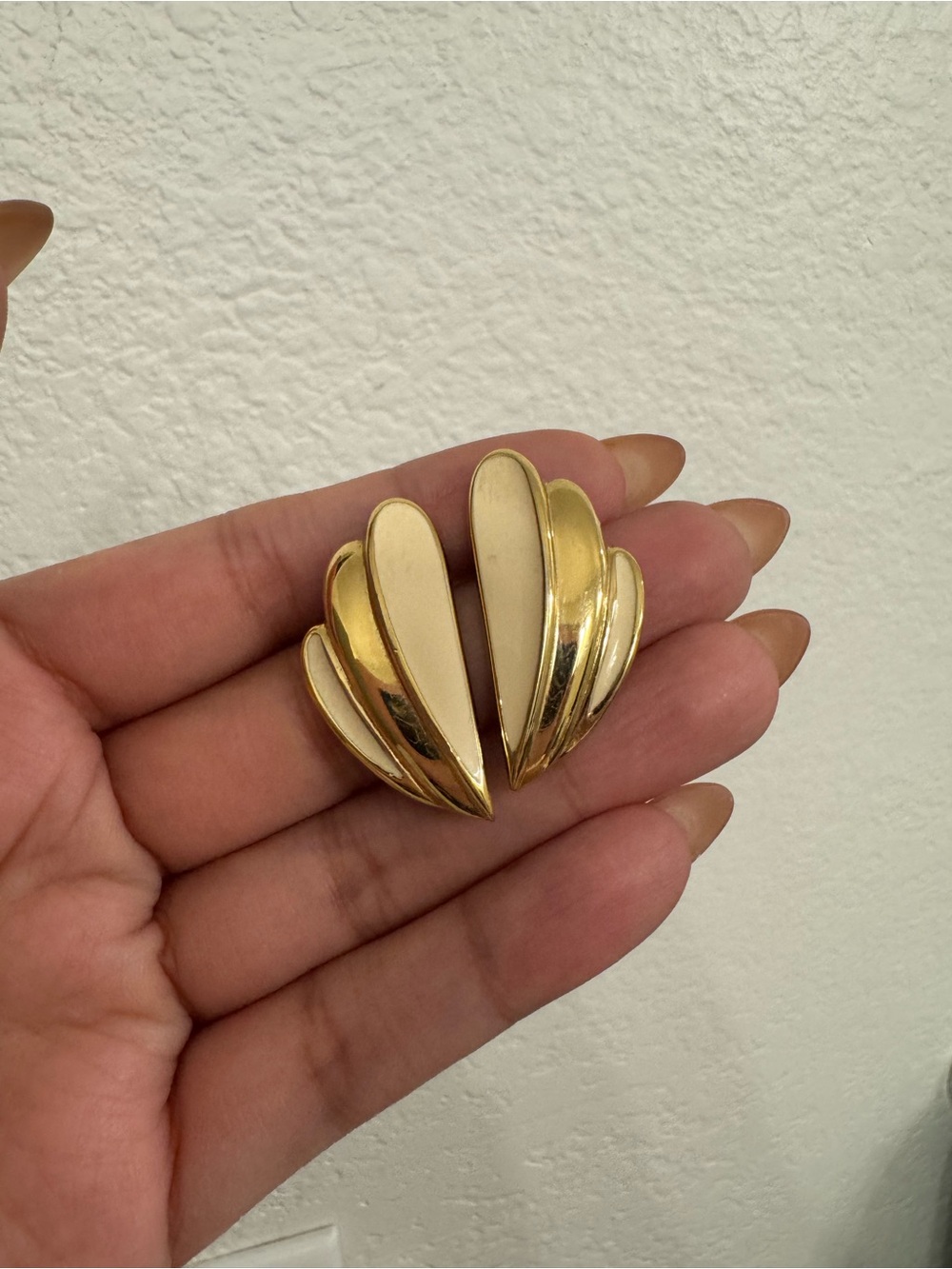 Gold and Cream Fan Petal Earrings